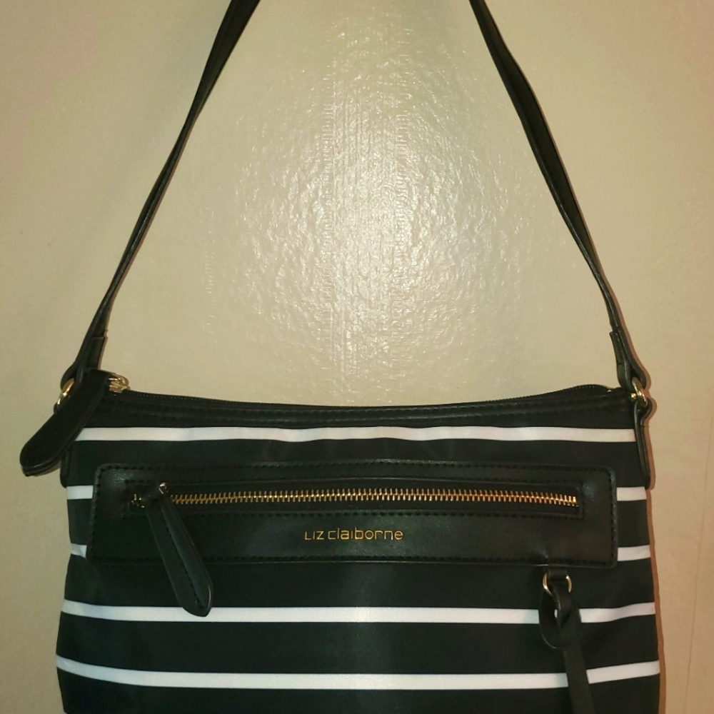 Black and White Striped Vinyl Liz Claiborne Handbag